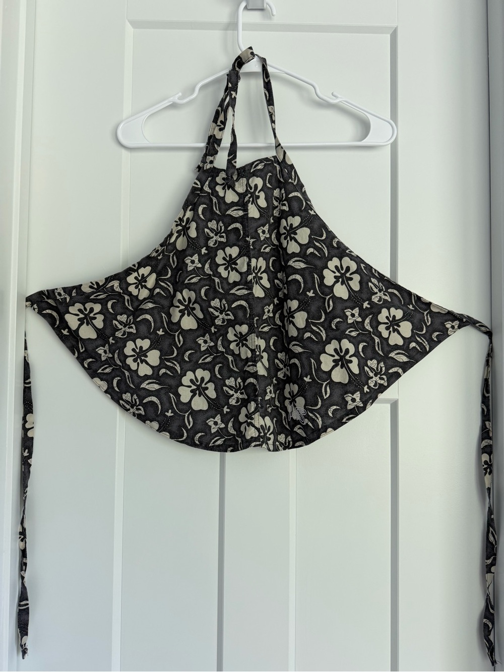 Black Floral Halter Crop Top with Cream Print